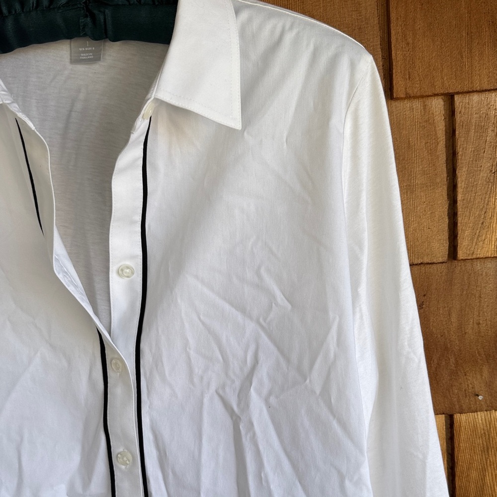 Chico's White Button-Up Blouse with Black Trim - Picture 3 of 5